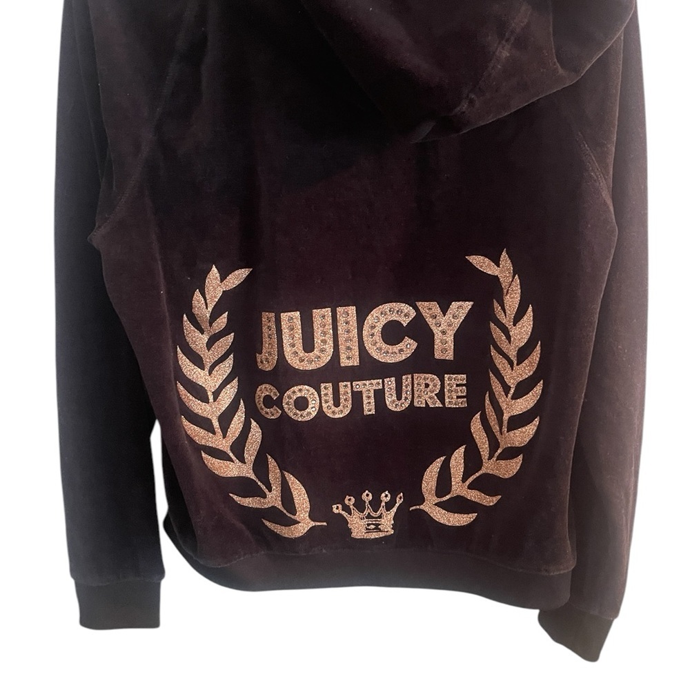 Juicy Couture Y2K Velour Full Zip Hoodie L Black Gold Crystal Studded Vintage - Picture 2 of 7